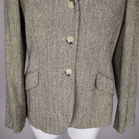 Ralph Lauren Wool Silk Blend Herringbone Blazer Jacket 12P Equestrian Preppy - Picture 10 of 16